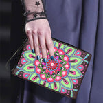 Pinkish-Green Lotus Mandala Diamond Painting Wrist Bag