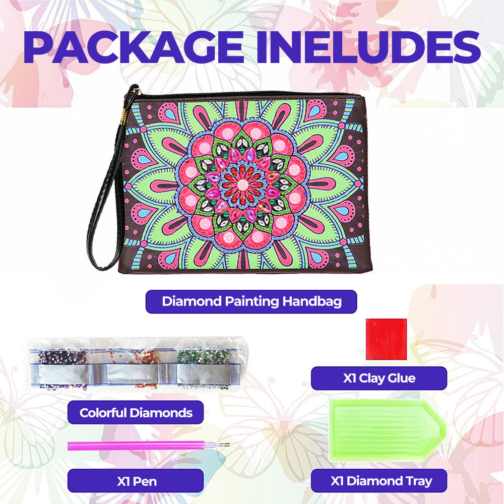 Pinkish-Green Lotus Mandala Diamond Painting Wrist Bag