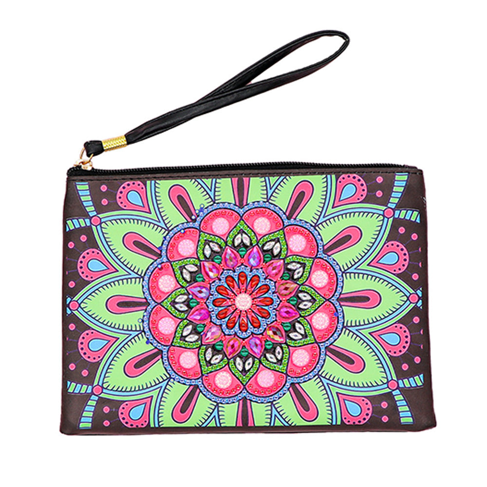 Pinkish-Green Lotus Mandala Diamond Painting Wrist Bag