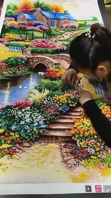 Bridge River Garden Stone House Diamond Painting