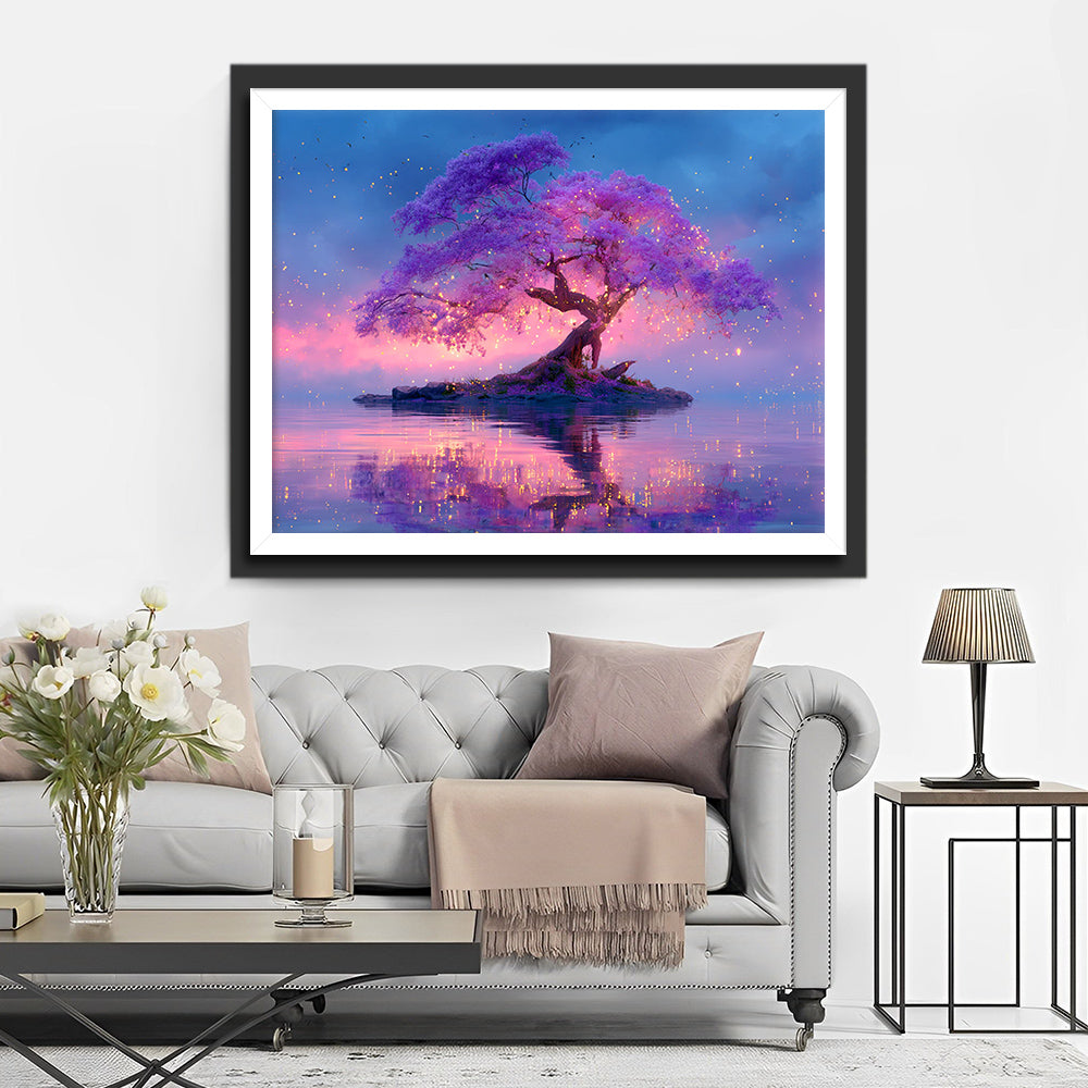 Purple Glowing Tree on the Lake Diamond Painting