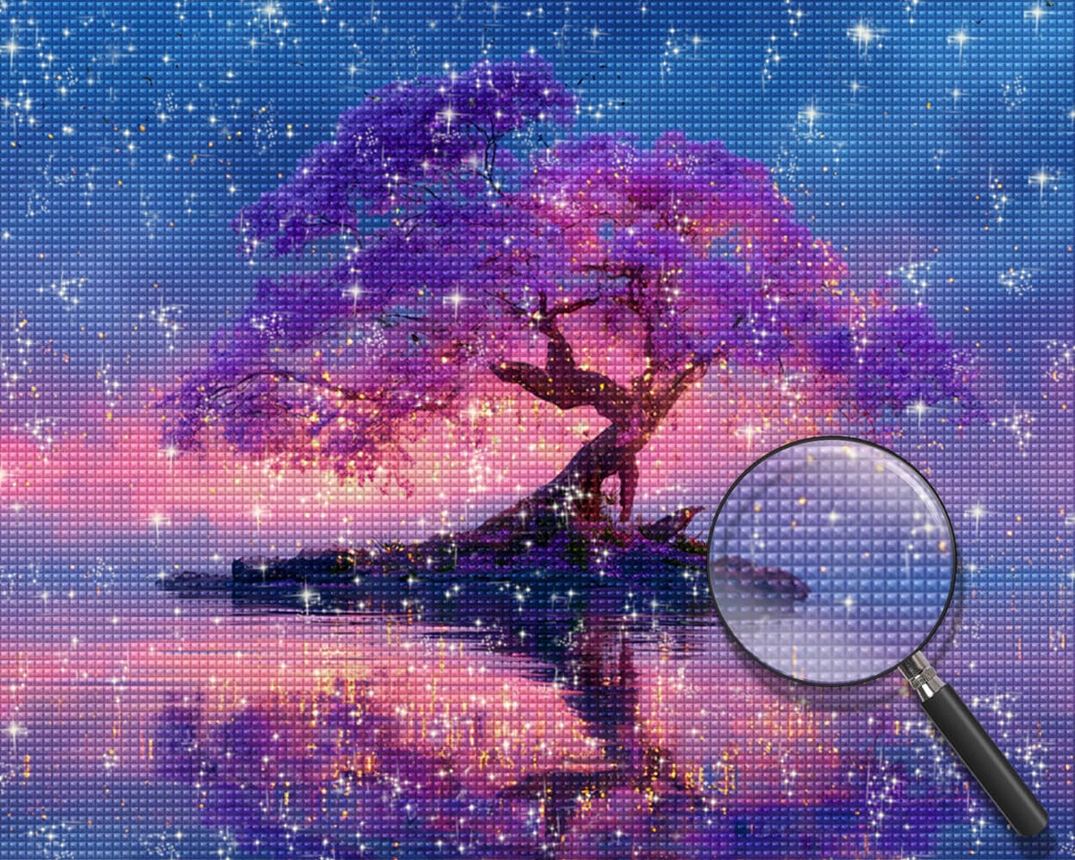 Purple Glowing Tree on the Lake Diamond Painting