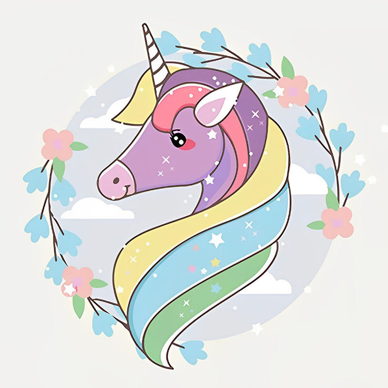 Purple Unicorn with Colourful Fur Diamond Painting