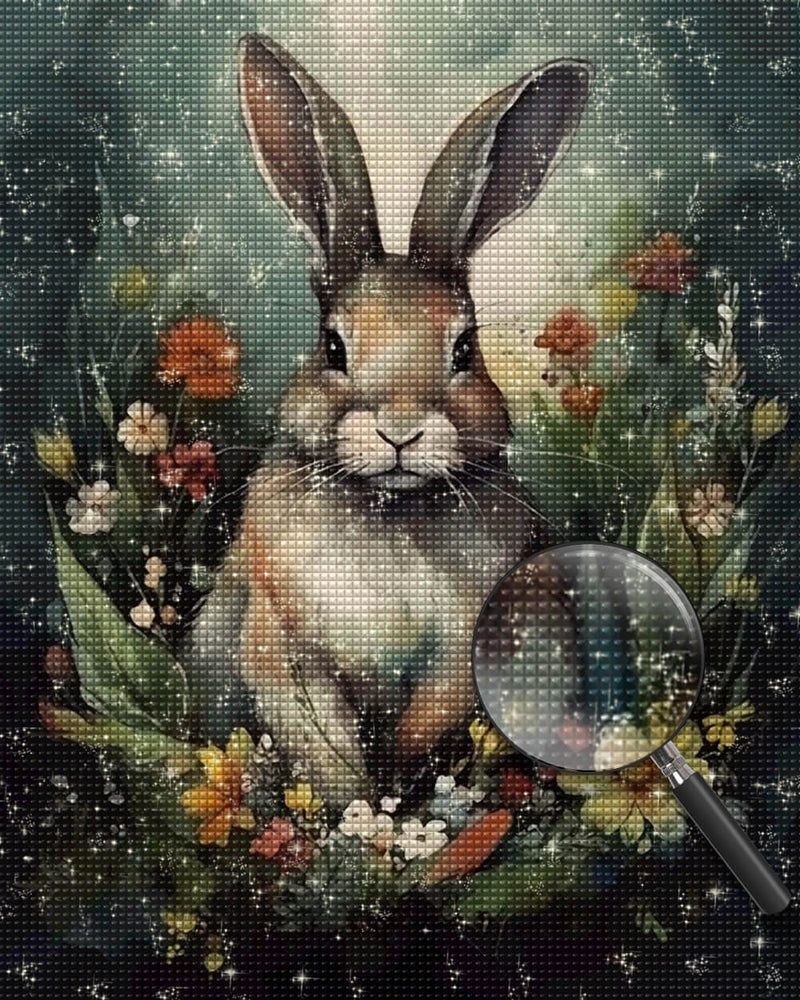 Rabbit and Flowers Diamond Painting