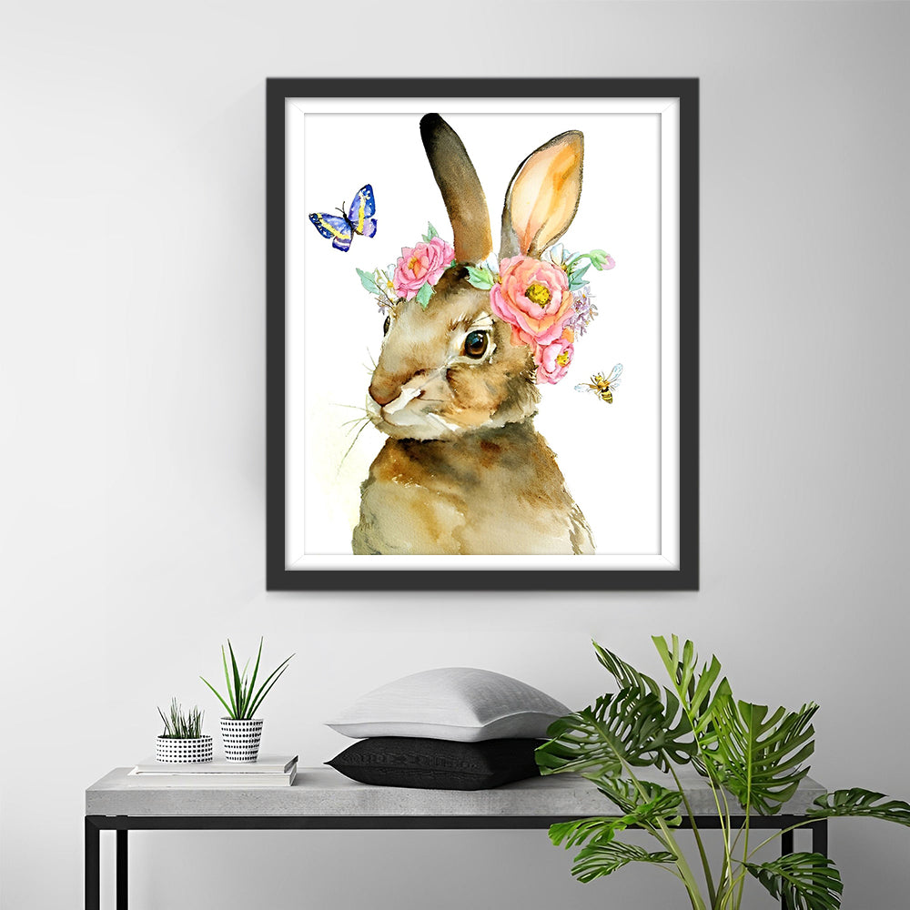 Rabbit, Butterfly and Flowers Diamond Painting