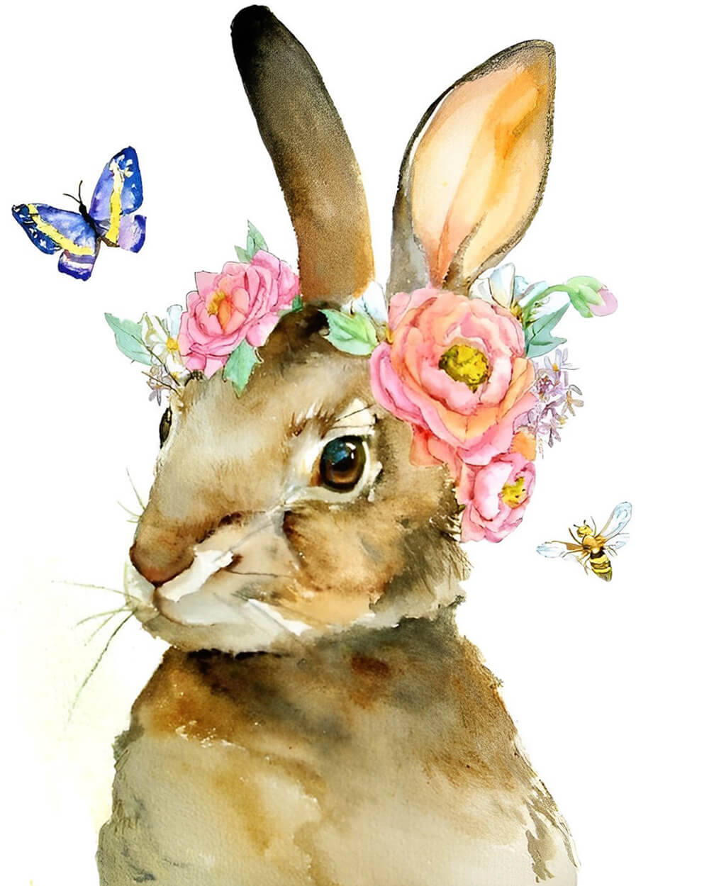Rabbit, Butterfly and Flowers Diamond Painting
