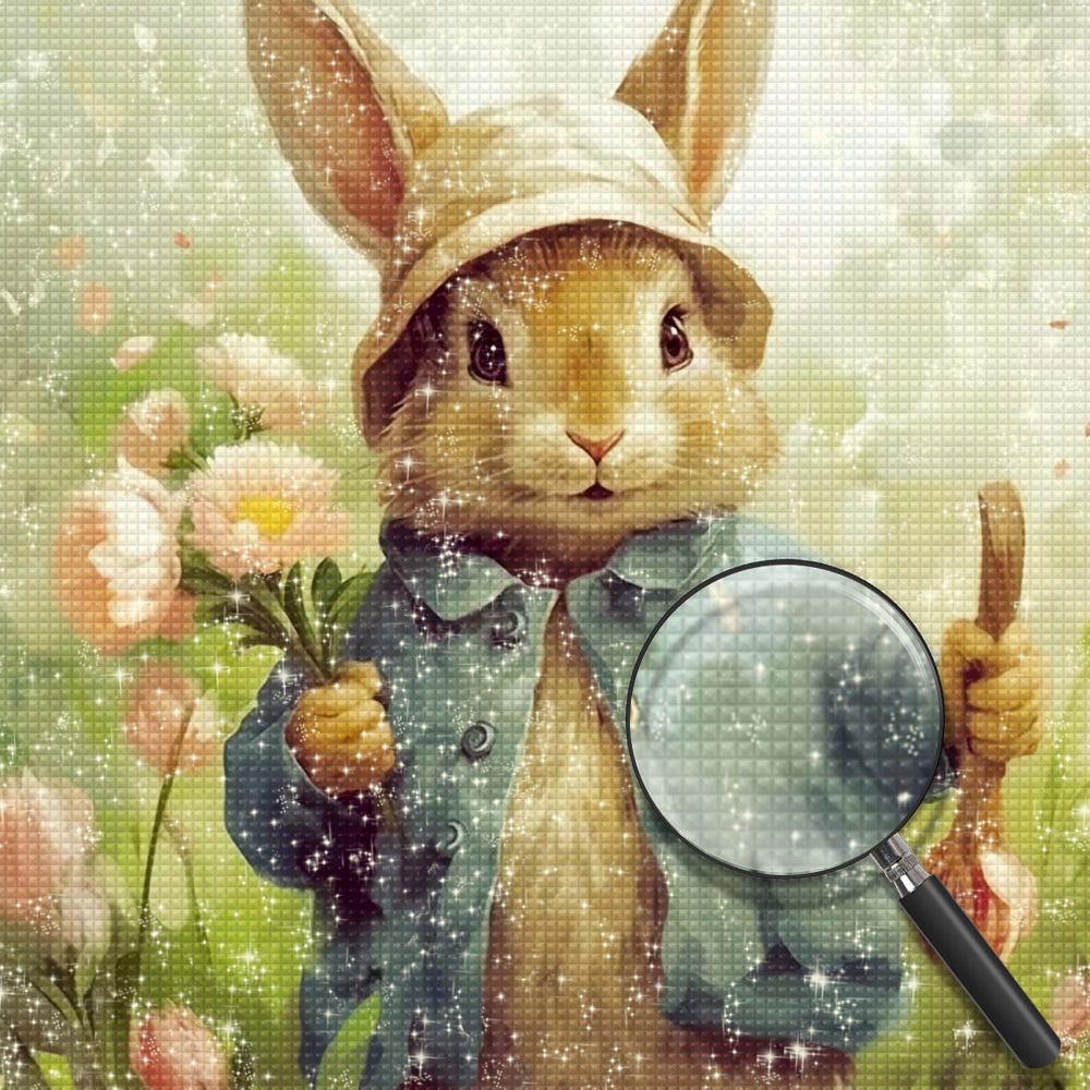 Rabbit Holding Flowers Diamond Painting