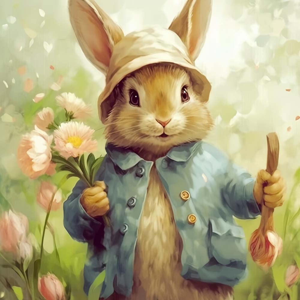 Rabbit Holding Flowers Diamond Painting