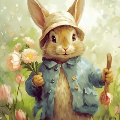 Rabbit Holding Flowers Diamond Painting