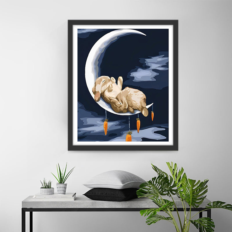 Rabbit Lying on the Moon Diamond Painting