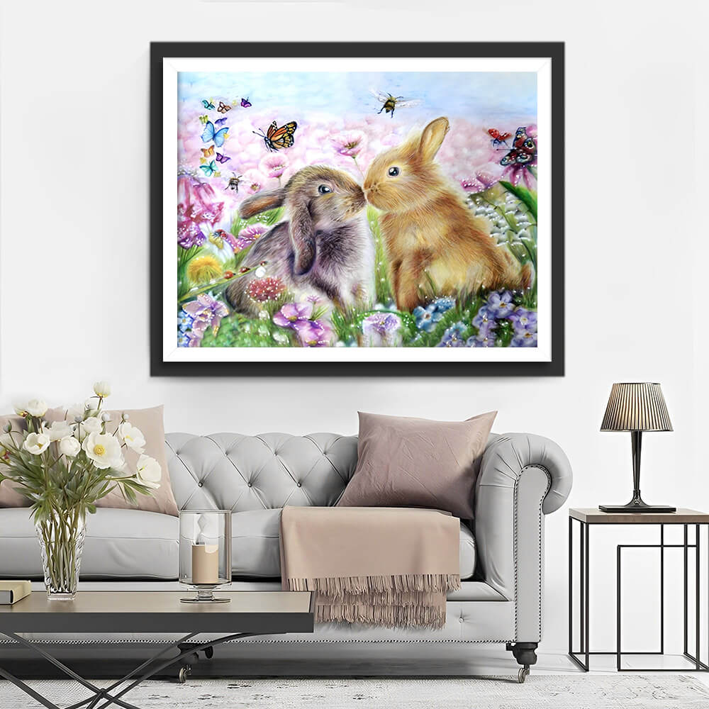 Rabbits, Butterflies and Flowers Diamond Painting
