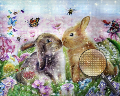 Rabbits, Butterflies and Flowers Diamond Painting