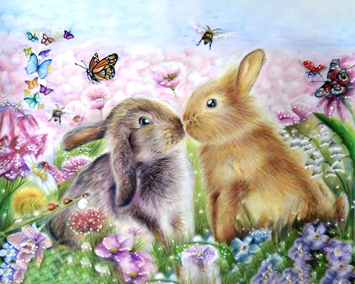 Rabbits, Butterflies and Flowers Diamond Painting