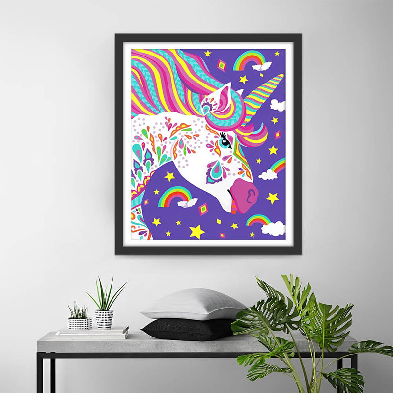 Rainbow Unicorn and Stars Diamond Painting
