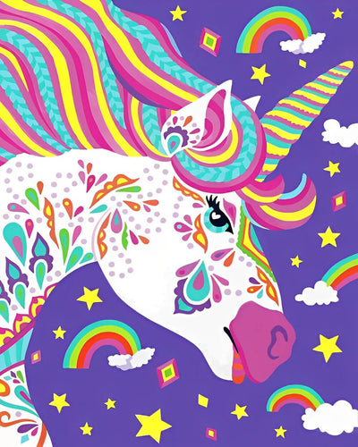 Rainbow Unicorn and Stars Diamond Painting