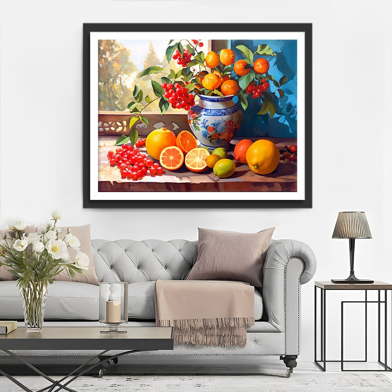 Raspberries and Oranges on the Windowsill Diamond Painting