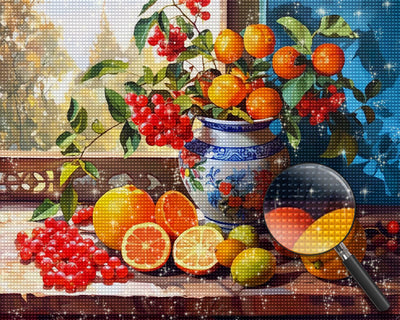 Raspberries and Oranges on the Windowsill Diamond Painting