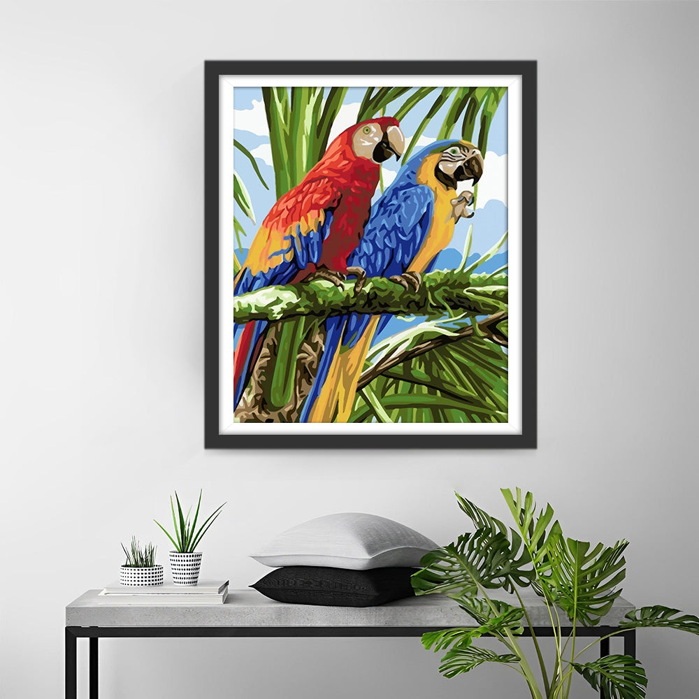 Red and Blue Parrots Diamond Painting