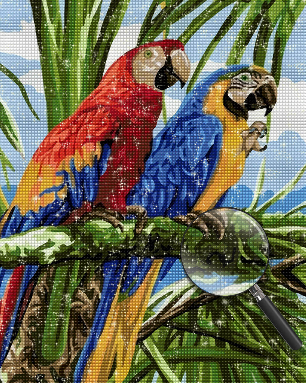 Red and Blue Parrots Diamond Painting