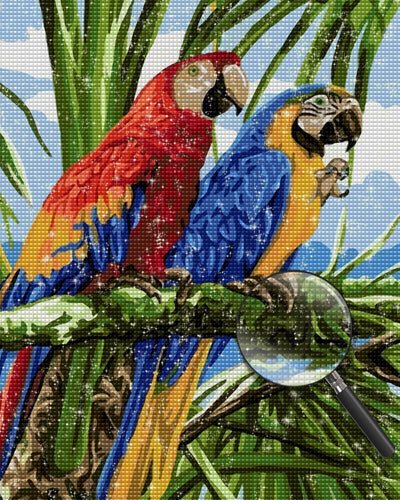 Red and Blue Parrots Diamond Painting