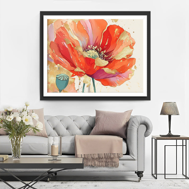 Red and Golden Poppies Diamond Painting