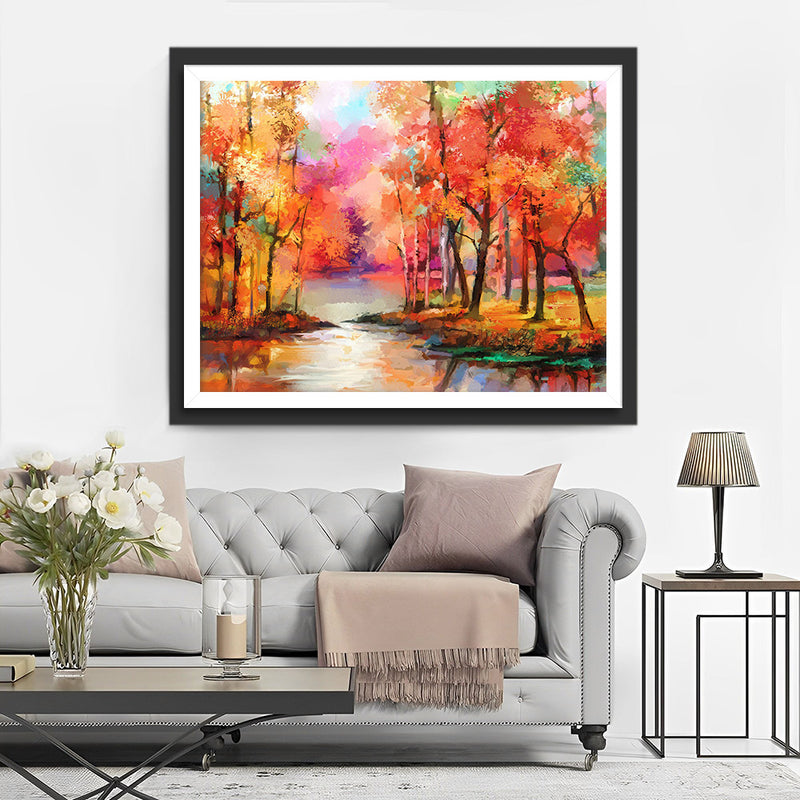 Red Autumn Forest Diamond Painting