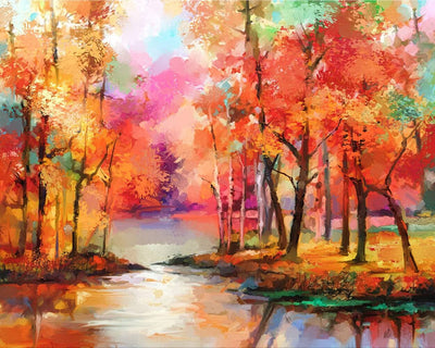 Red Autumn Forest Diamond Painting