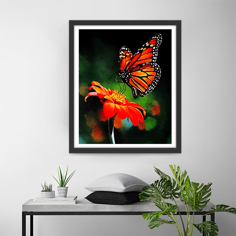 Red Flower and Butterfly Diamond Painting