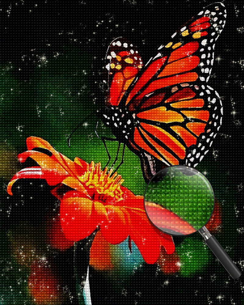 Red Flower and Butterfly Diamond Painting