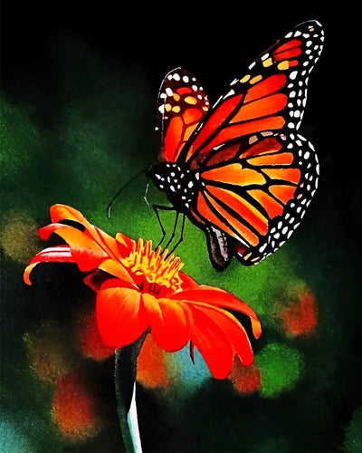 Red Flower and Butterfly Diamond Painting