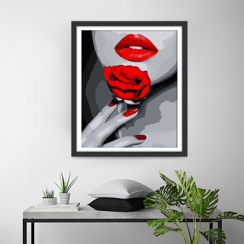 Red Lip and Rose Diamond Painting