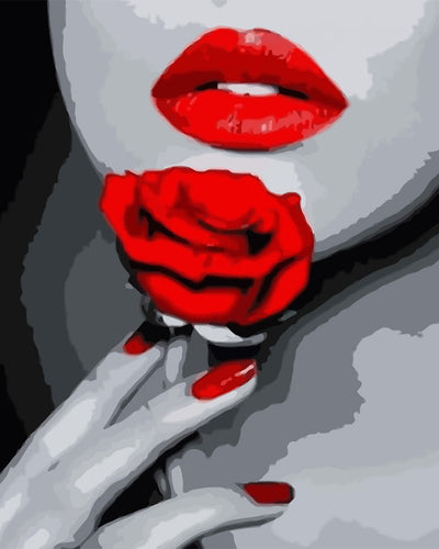 Red Lip and Rose Diamond Painting