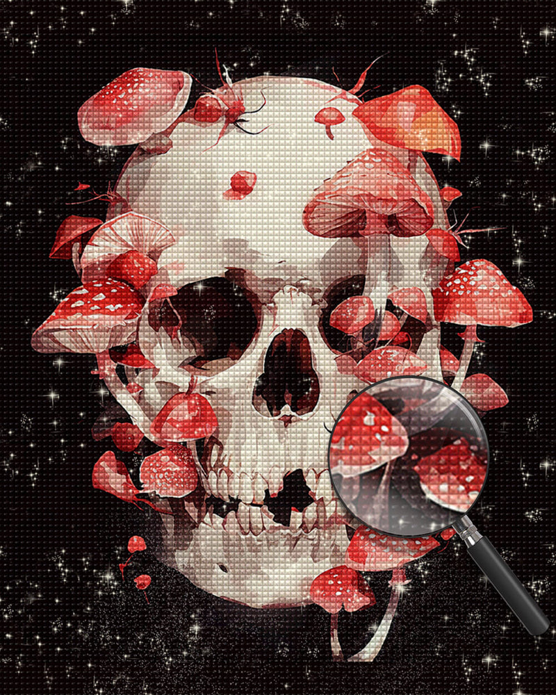 Red Mushrooms on the Skull Diamond Painting