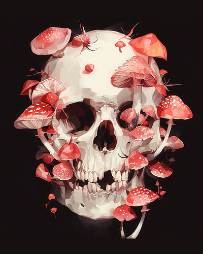 Red Mushrooms on the Skull Diamond Painting