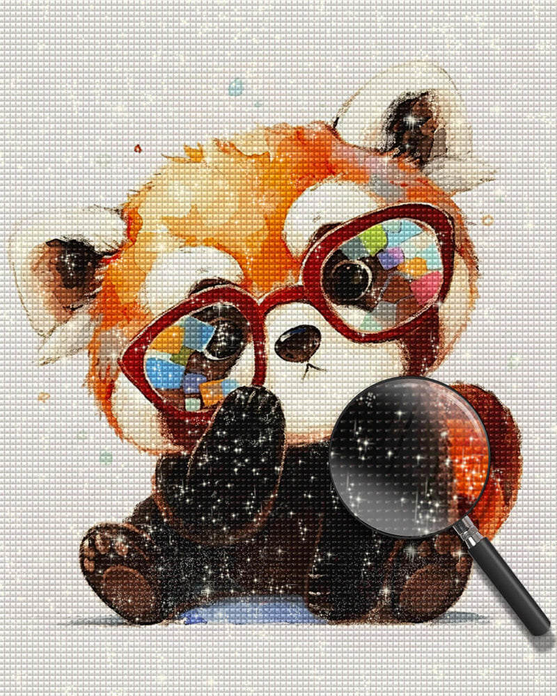 Red Panda with Glasses Diamond Painting