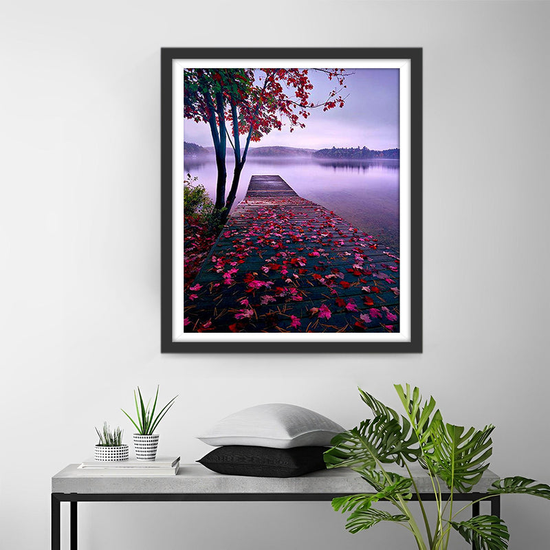 Red Petals on the Bridge Diamond Painting