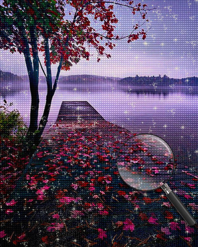 Red Petals on the Bridge Diamond Painting