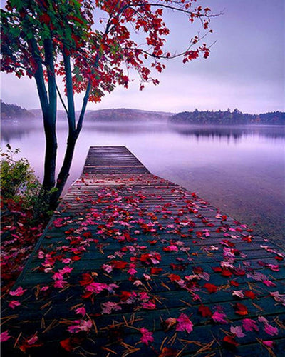 Red Petals on the Bridge Diamond Painting