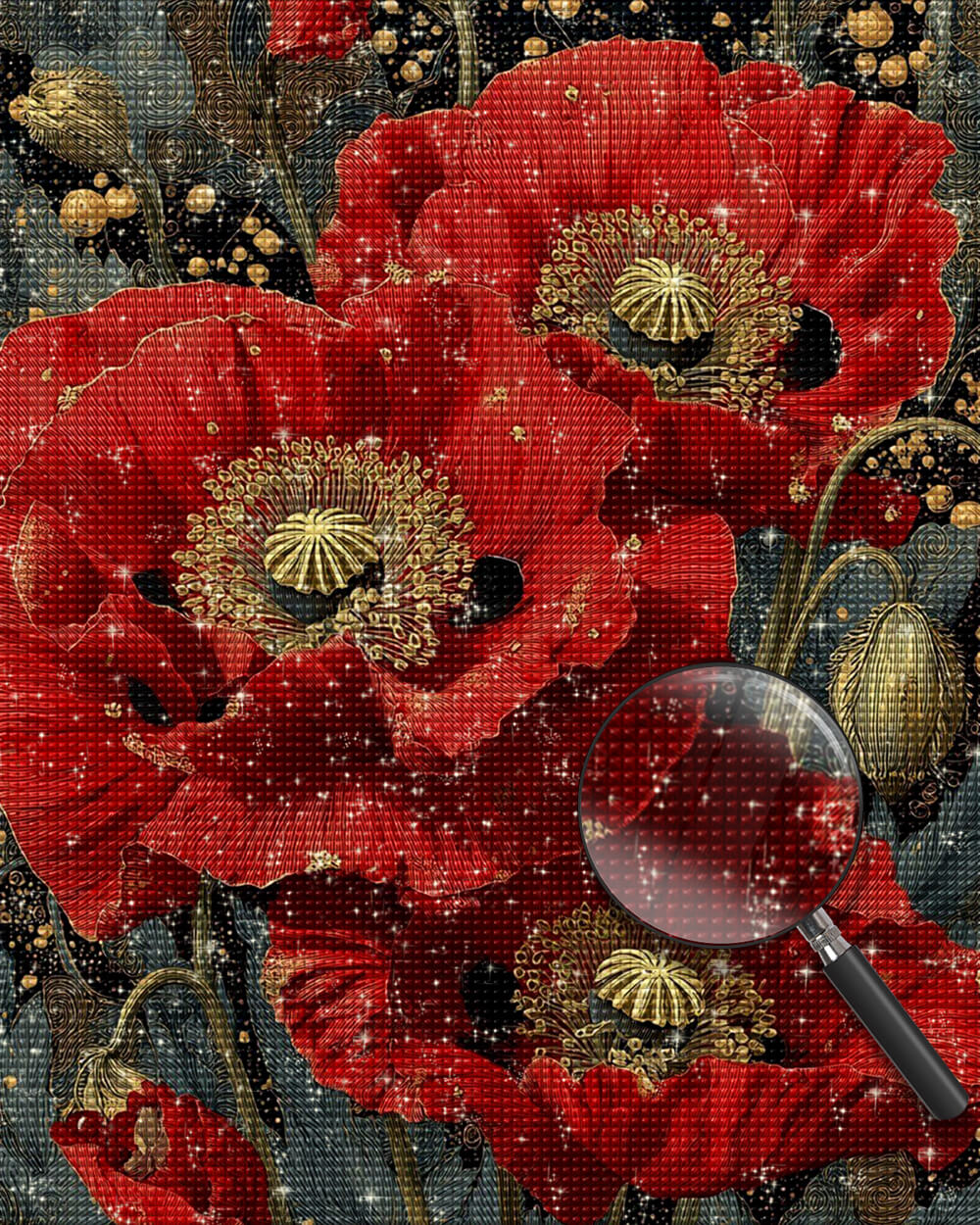 Red Poppy with Golden Stamens Diamond Painting
