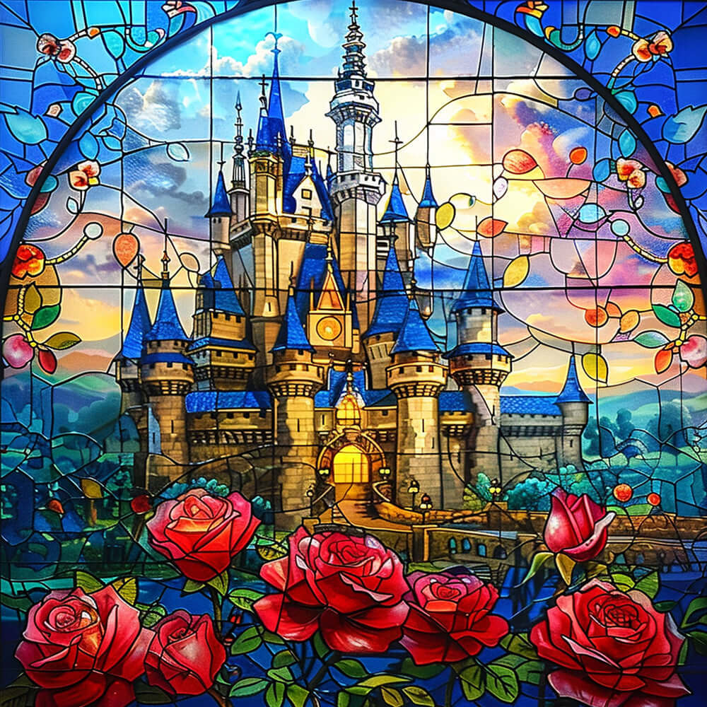Red Rose Castle Diamond Painting