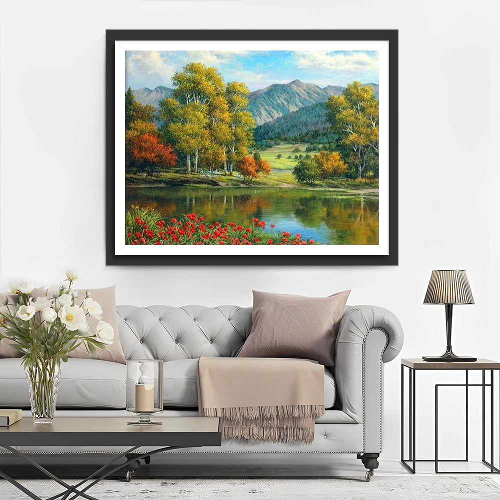 River, Forest and Mountains Diamond Painting