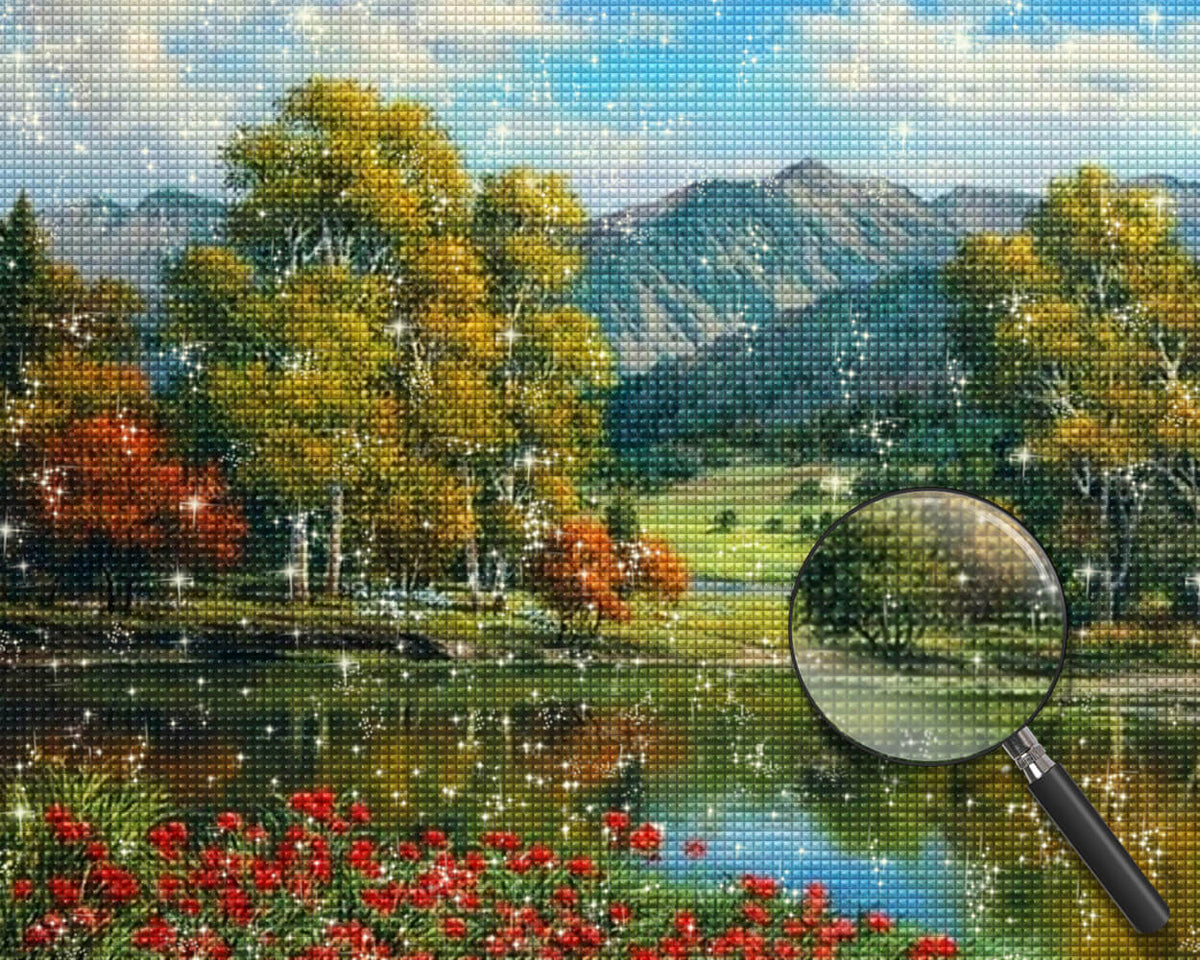 River, Forest and Mountains Diamond Painting