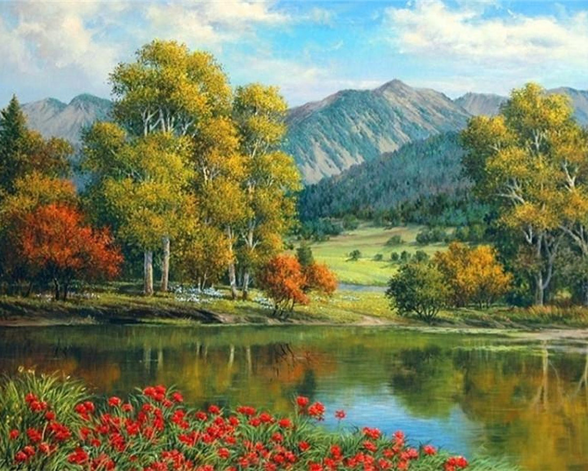 River, Forest and Mountains Diamond Painting