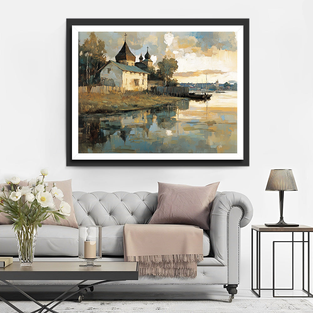 Riverside Village Scenery Diamond Painting