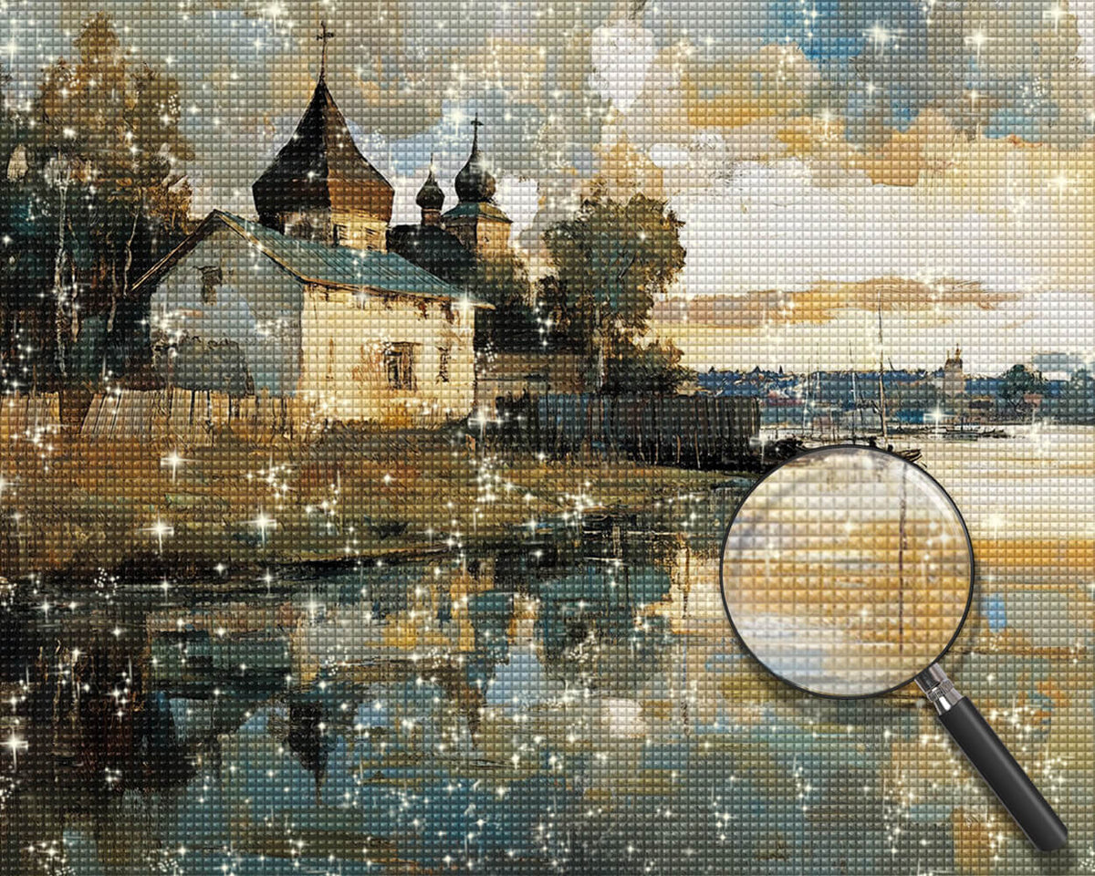 Riverside Village Scenery Diamond Painting