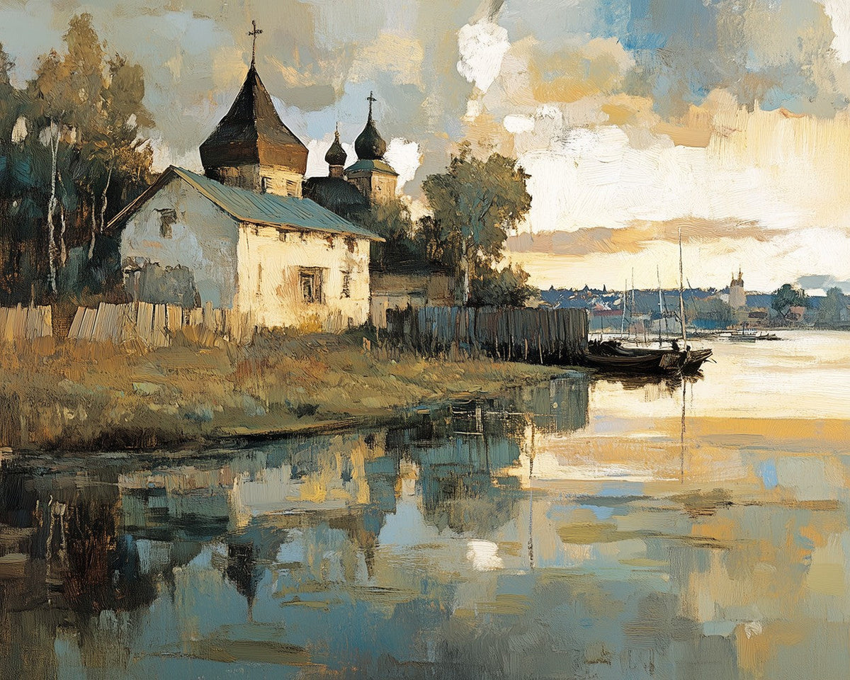 Riverside Village Scenery Diamond Painting