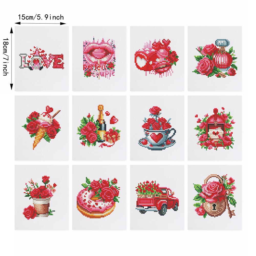 Romantic Red Valentine's Day 12Pcs - Mini Diamond Painting Kit