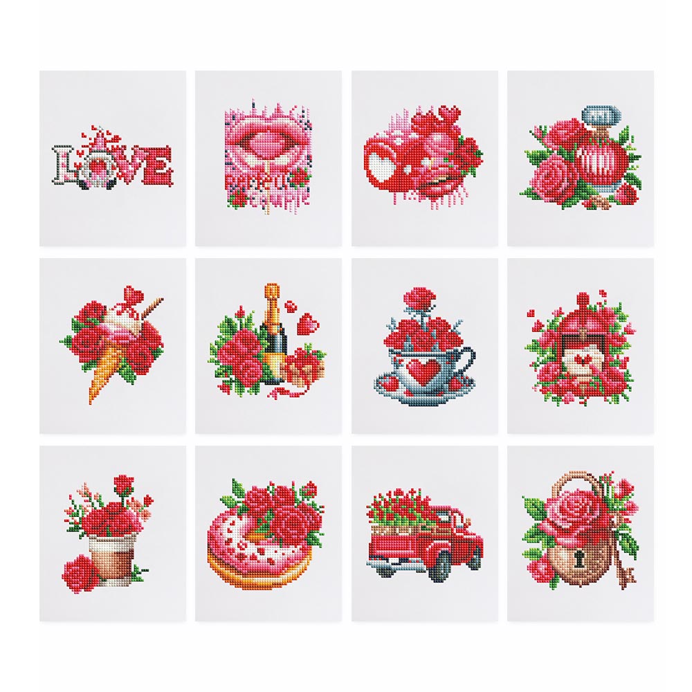 Romantic Red Valentine's Day 12Pcs - Mini Diamond Painting Kit