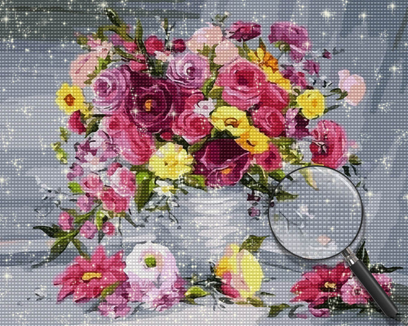 Roses in White Vase Diamond Painting