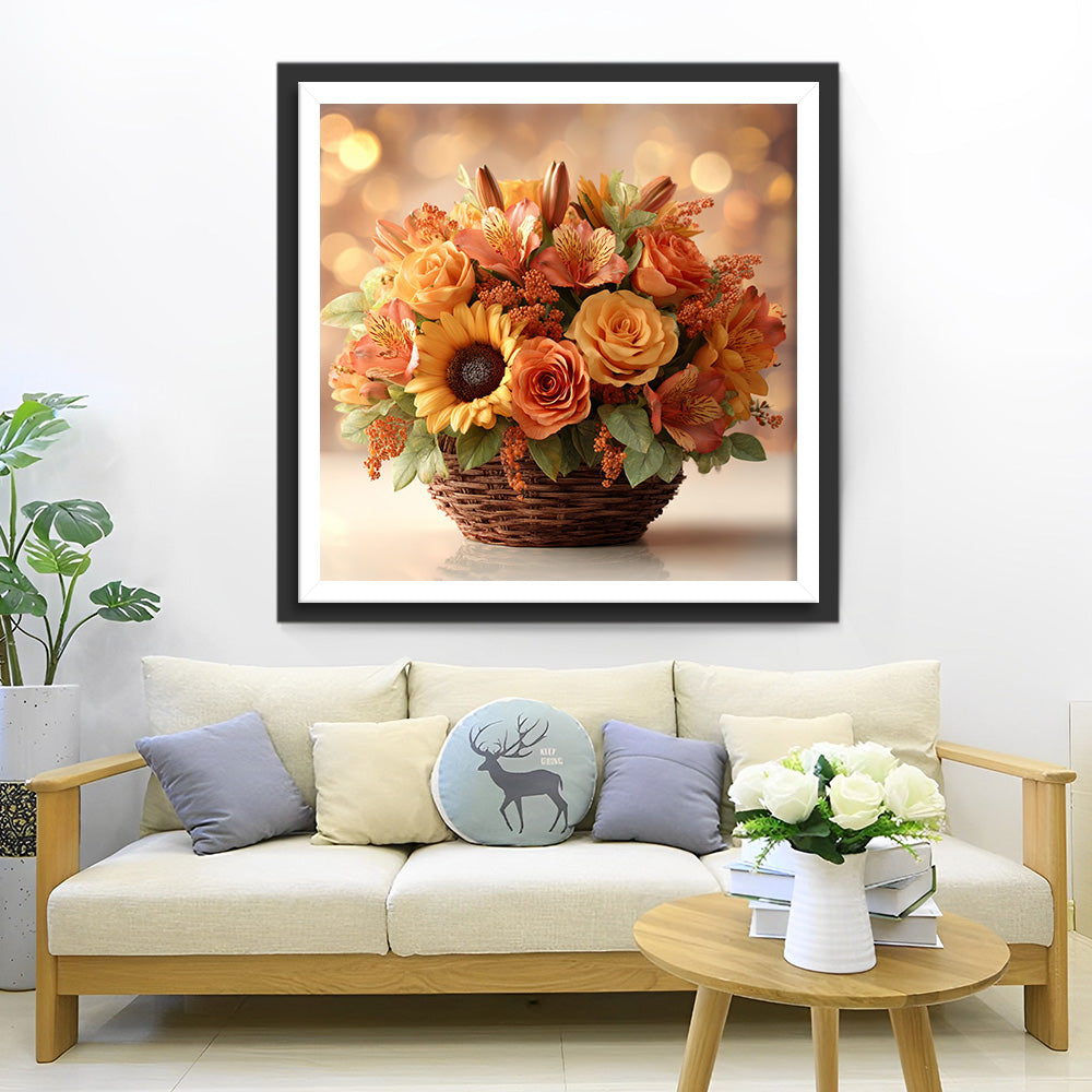 Roses, Lilies, and Sunflowers in the Basket Diamond Painting